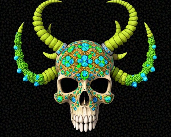 Decorative Skull with Blue and Green Floral Patterns