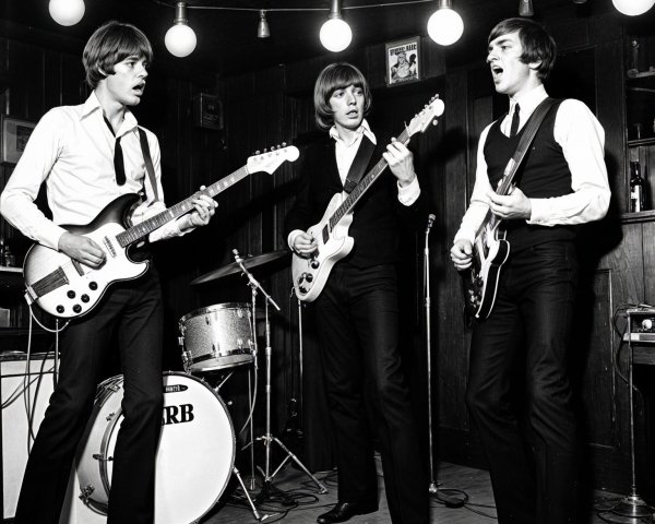 Vintage Black-and-White Photo of Band Performing Live