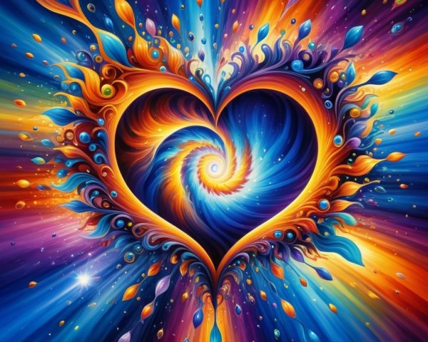 Vibrant Heart Surrounded by Colorful Spirals and Shapes