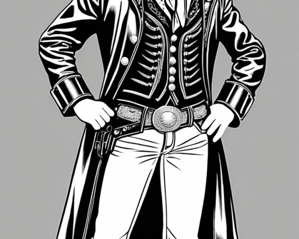 Cartoon Cat in Cowboy Outfit with Tabby Pattern