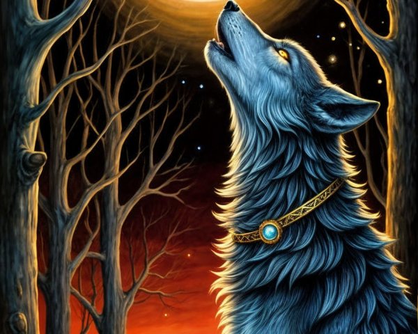 Wolves Howling Under a Luminous Full Moon at Twilight