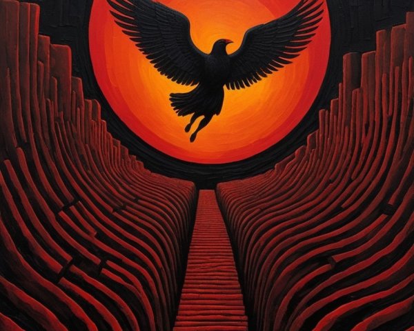 Silhouette of a Black Bird Against a Vibrant Sunset