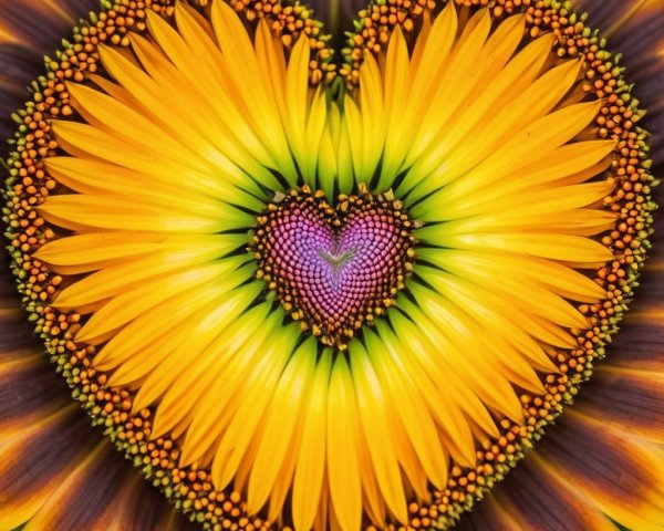 Heart Shape Made of Sunflowers and Floral Patterns