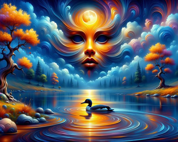 Psychedelic Surrealist Landscape with Vibrant Elements