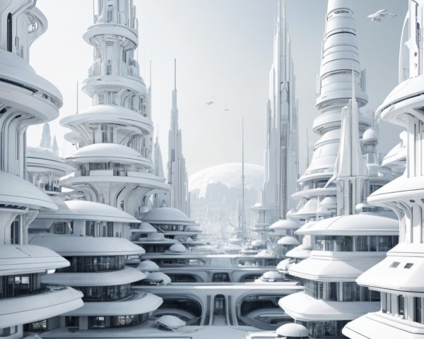 Futuristic cityscape with sleek structures and designs