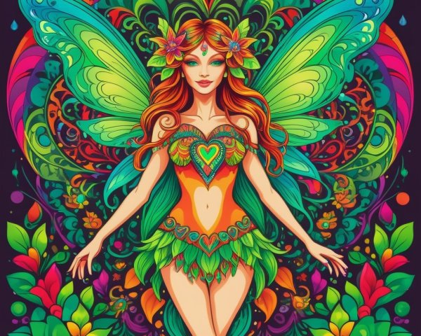 Vibrant Fairy with Colorful Wings in Enchanting Design