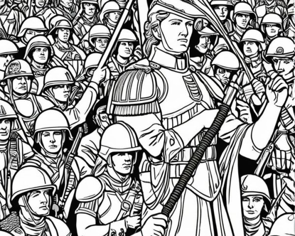 Soldiers and Warriors with Flag in Graphic Style