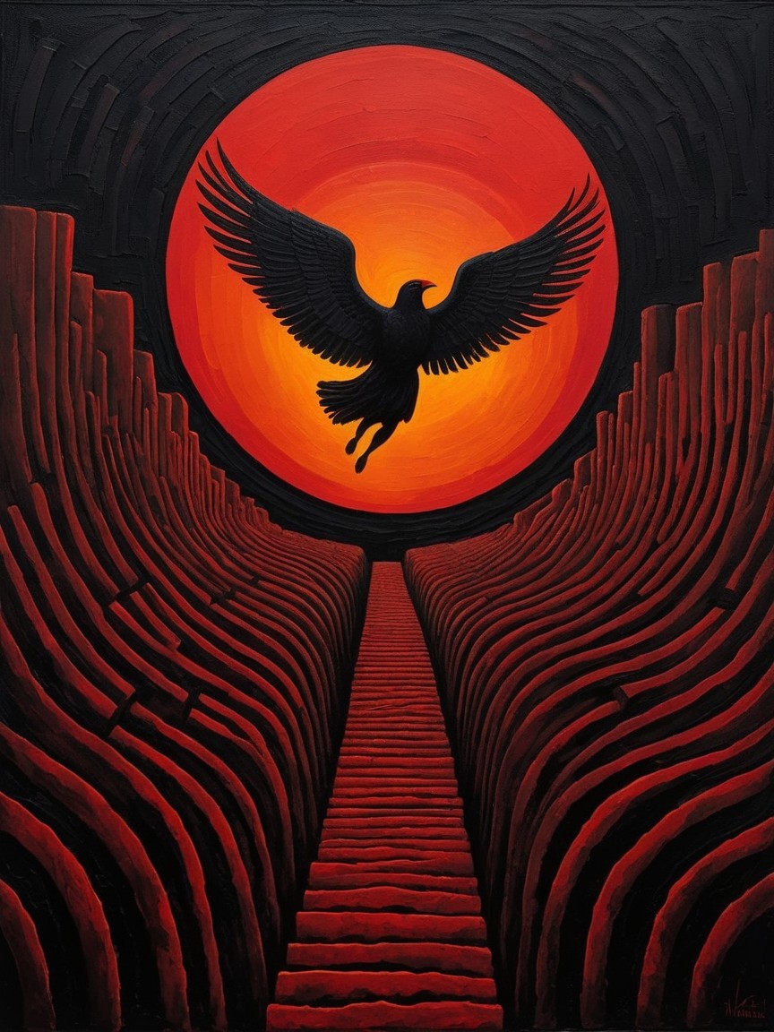 Silhouette of a Black Bird Against a Vibrant Sunset