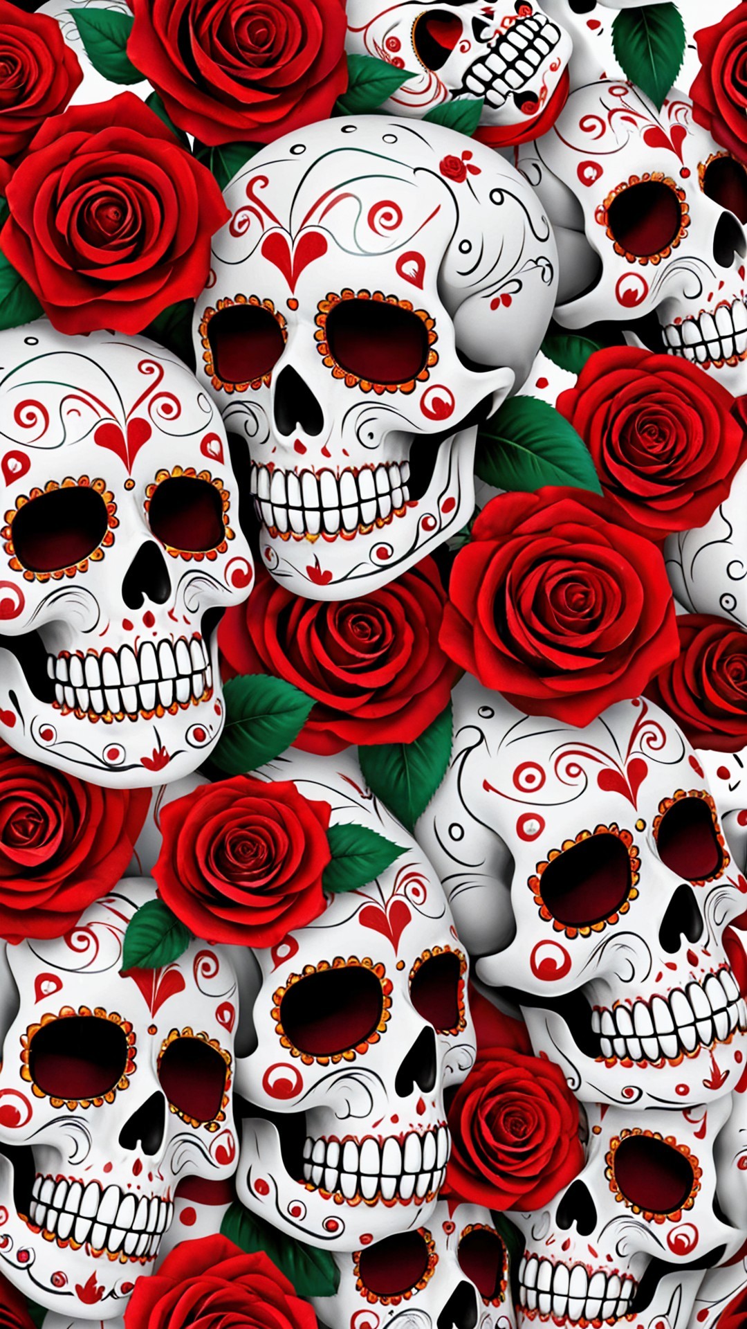 Vibrant Skull and Floral Pattern Design Elements