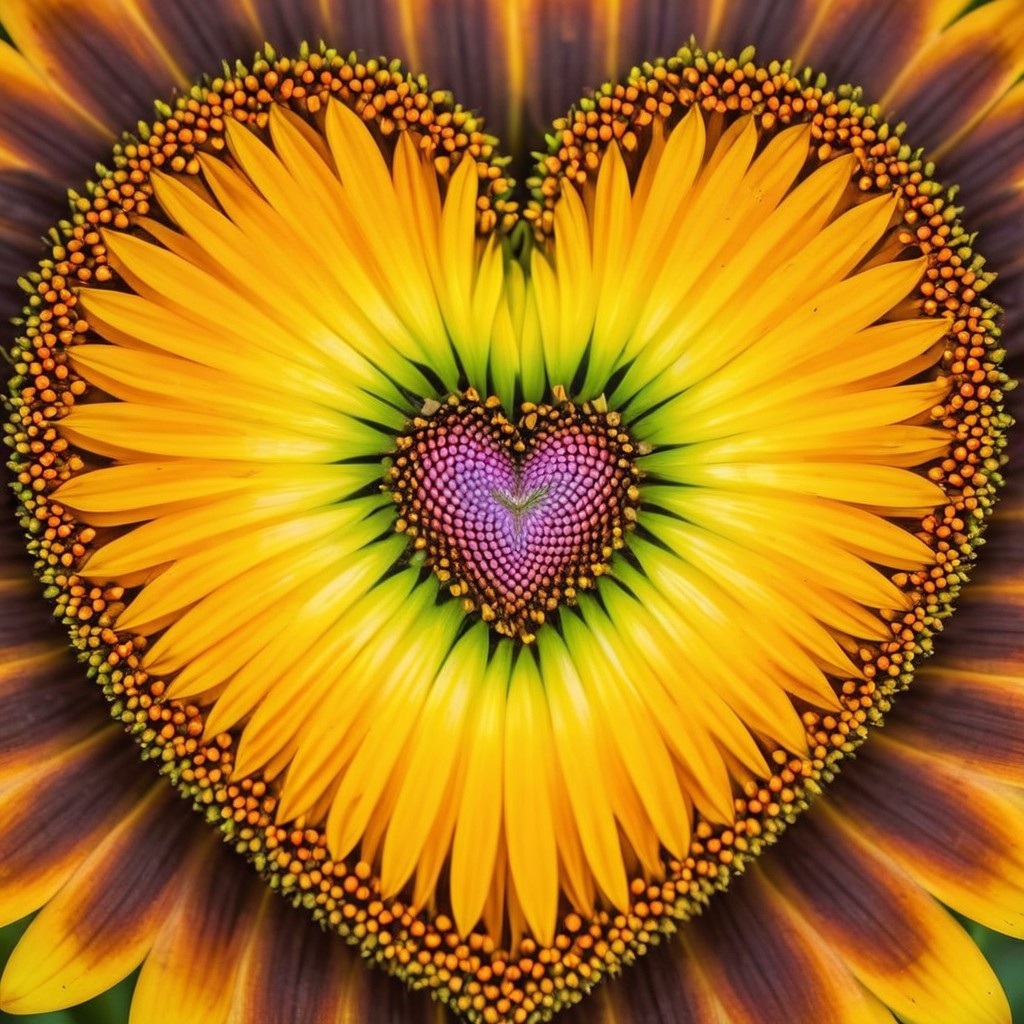 Heart Shape Made of Sunflowers and Floral Patterns