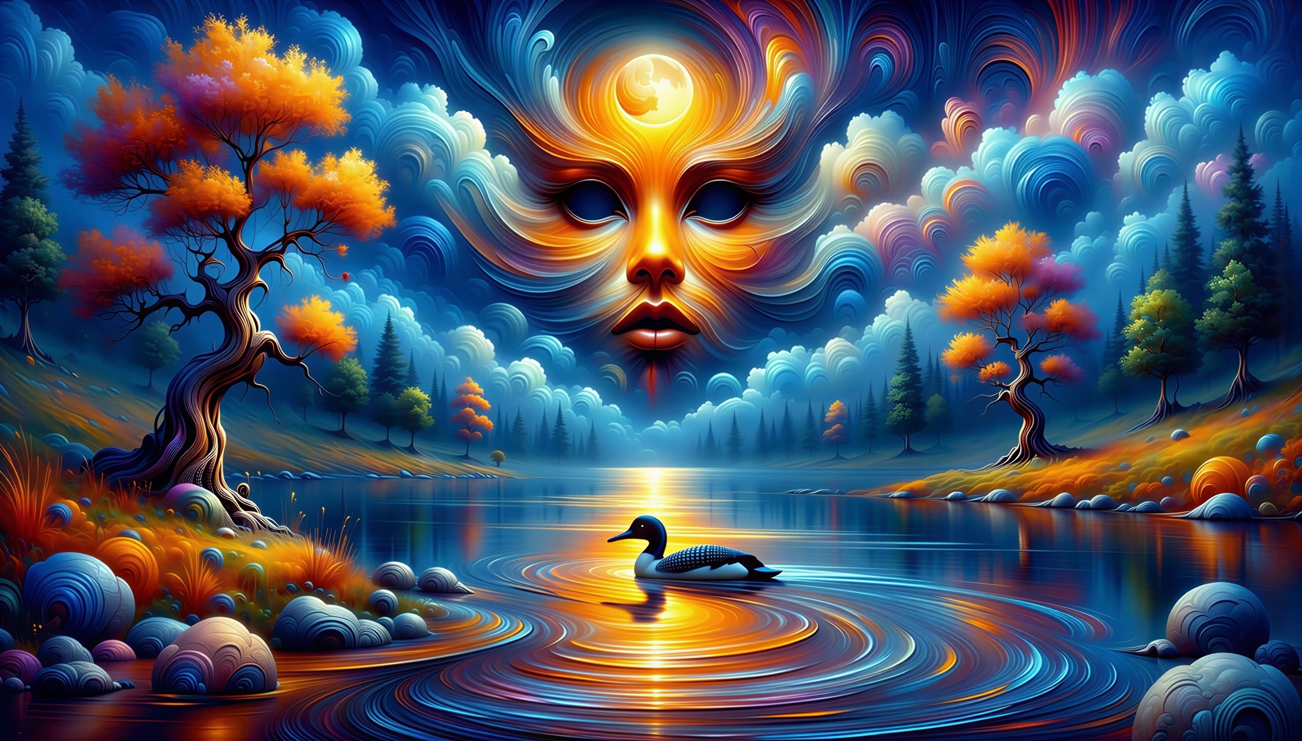 Psychedelic Surrealist Landscape with Vibrant Elements