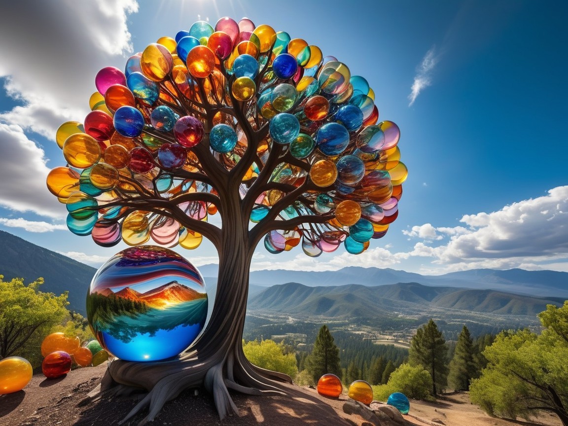 Vibrant Tree of Life on Scenic Mountainside Landscape