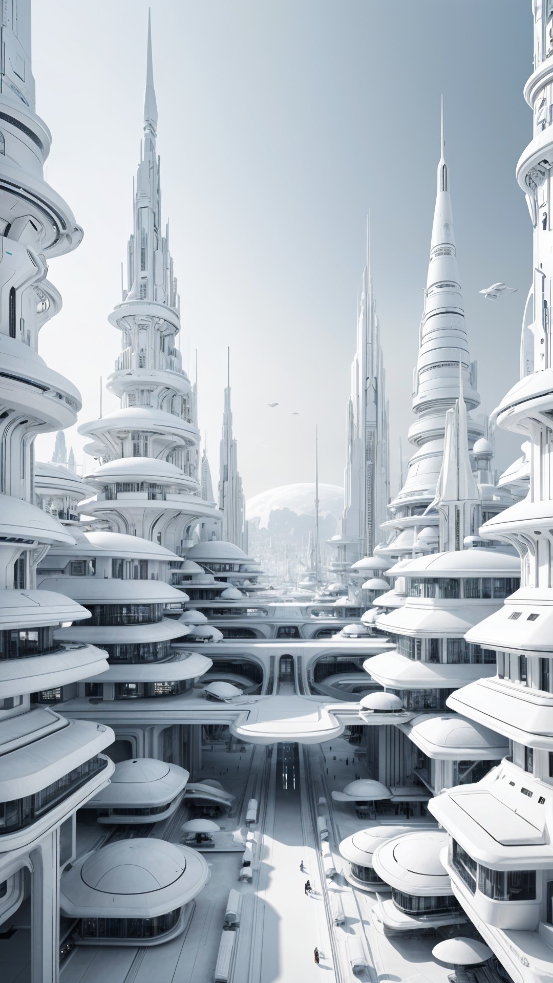 Futuristic cityscape with sleek structures and designs