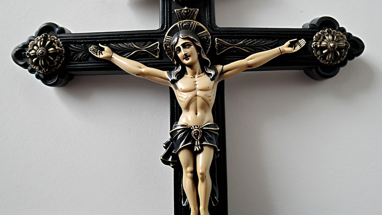 Detailed Crucifix with Jesus Christ and Ornate Cross