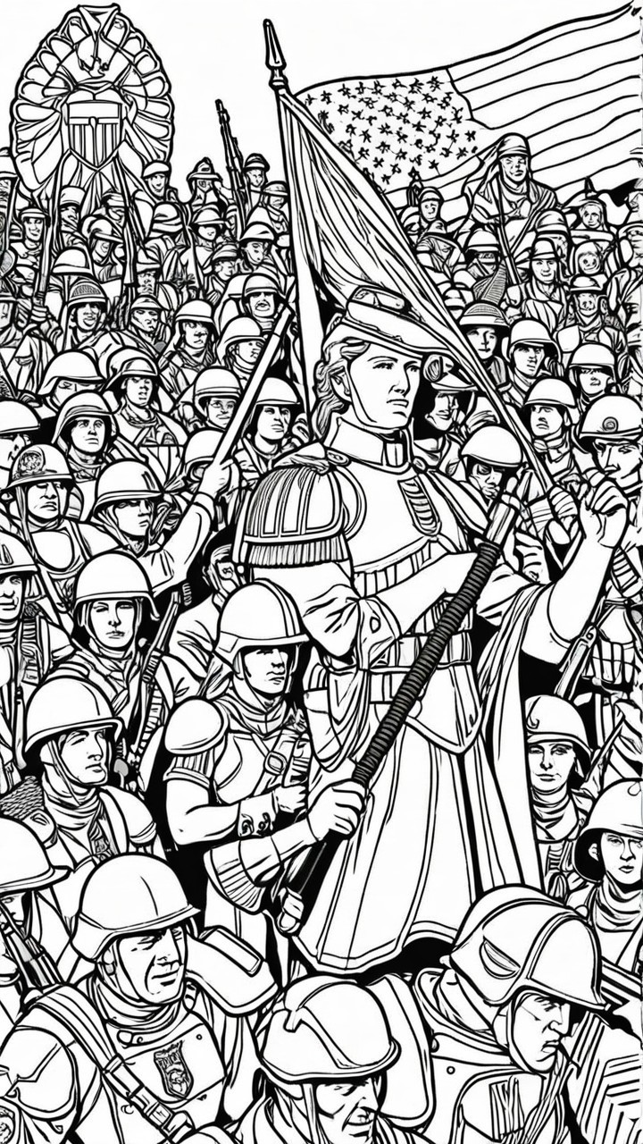 Soldiers and Warriors with Flag in Graphic Style