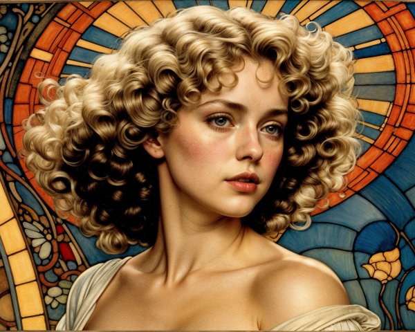 Portrait of a Young Woman with Curly Blonde Hair