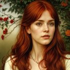 Woman with Wavy Brown Hair and Autumn Leaves Surrounding