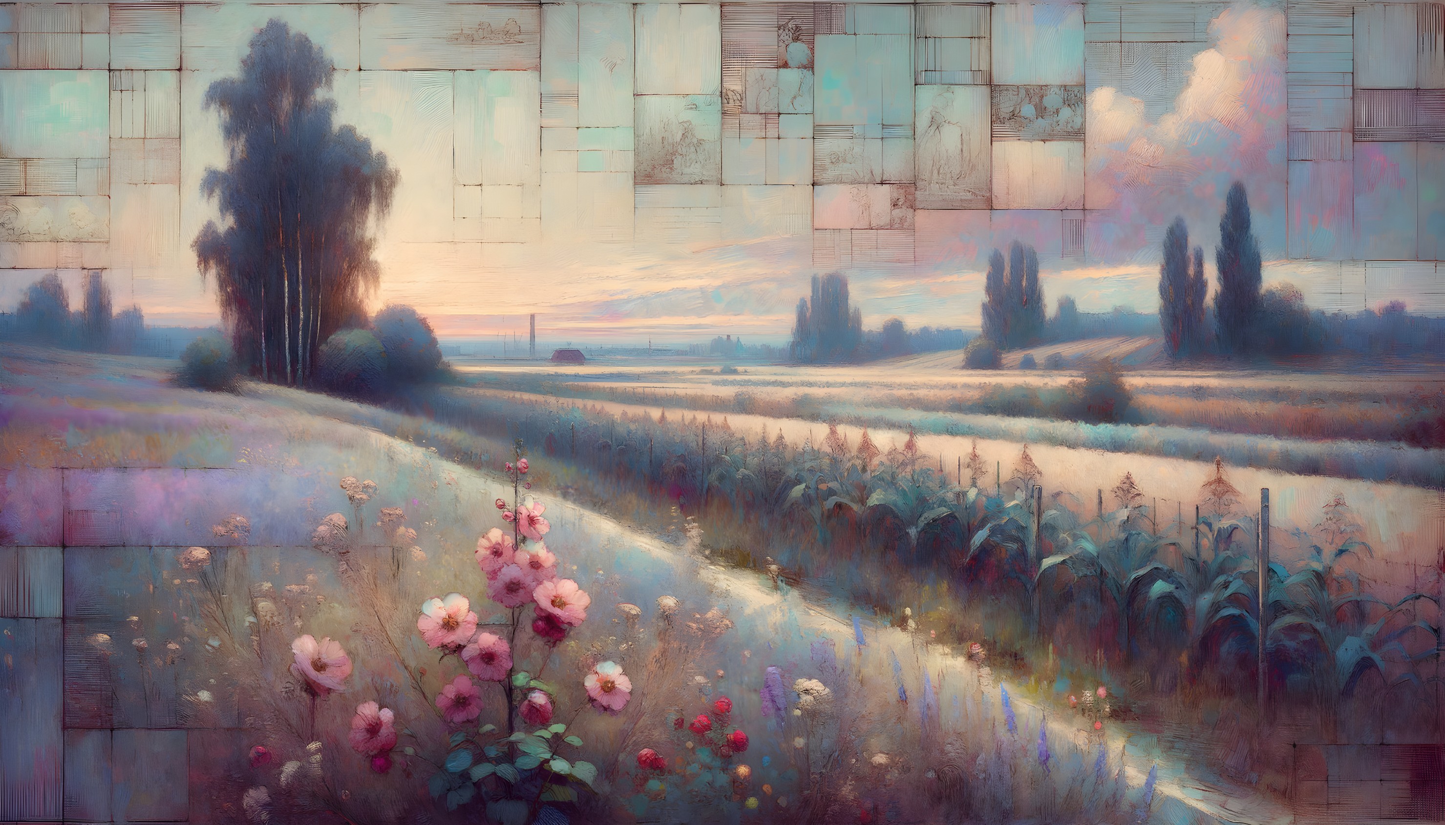 Serene Landscape with River and Vibrant Flowers