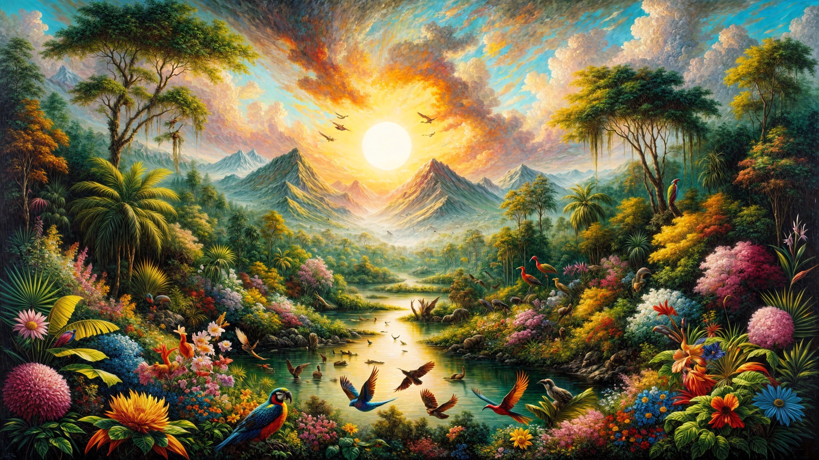 Vibrant Tropical Landscape with Lush Greenery and Mountains