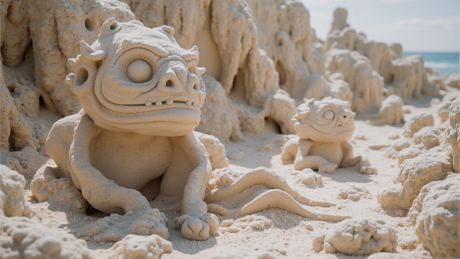 Intricately Crafted Sand Sculptures of Mythical Creatures