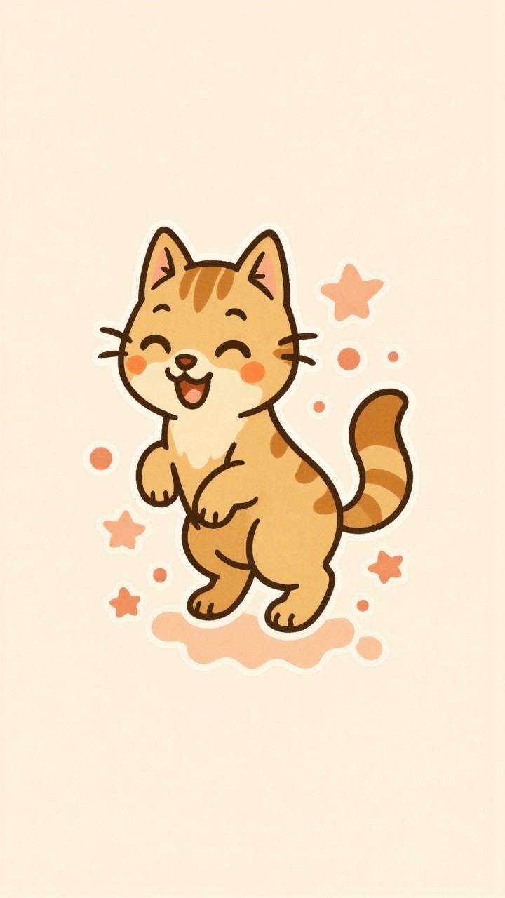 Cartoonish Cat with Joyful Expression and Stars