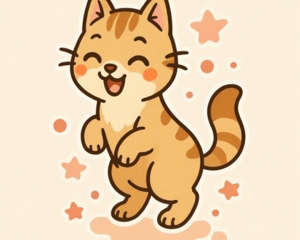 Cartoonish Cat with Joyful Expression and Stars