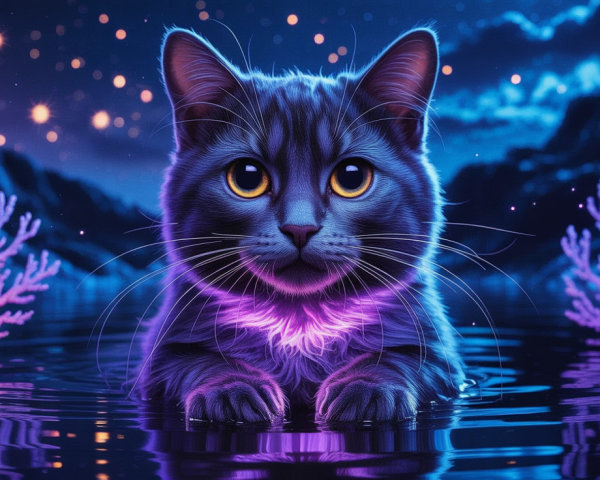 Close-up of a Fluffy Gray and White Striped Kitten