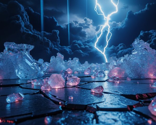 Dramatic landscape with luminous ice and stormy skies