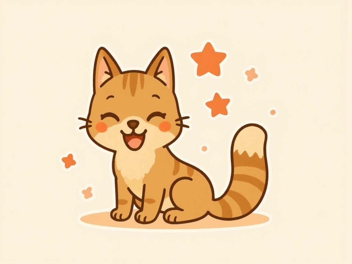 Cartoon Cat with Warm Expression and Star Accents