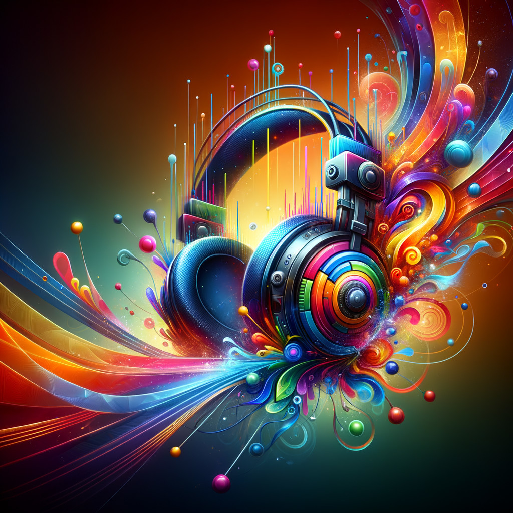 Stylized Headphones with Vibrant Colorful Waves