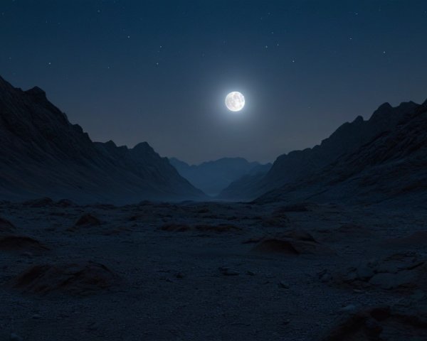 Serene Night Landscape with Moonlit Valley and Mountains