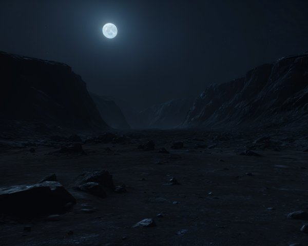 Serene Night Landscape with Full Moon and Rugged Terrain