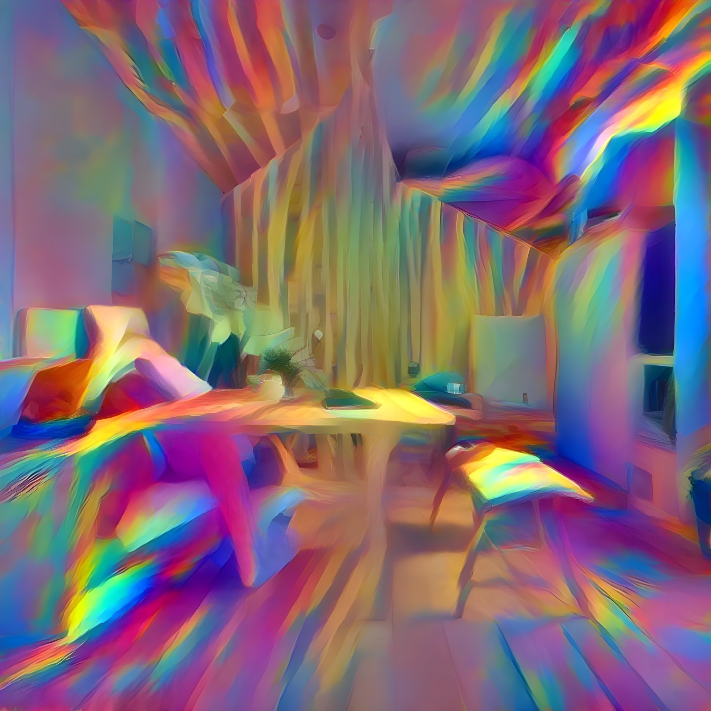 Abstract Interior Space with Vibrant Swirling Colors