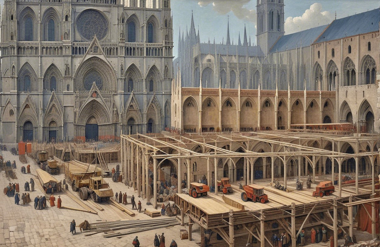 Medieval Construction Site with Gothic Architecture
