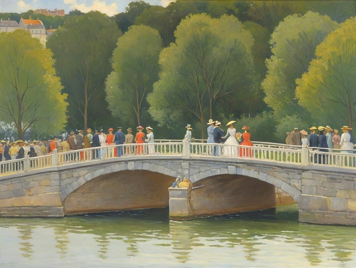 Charming Stone Bridge Over Tranquil Waters Scene