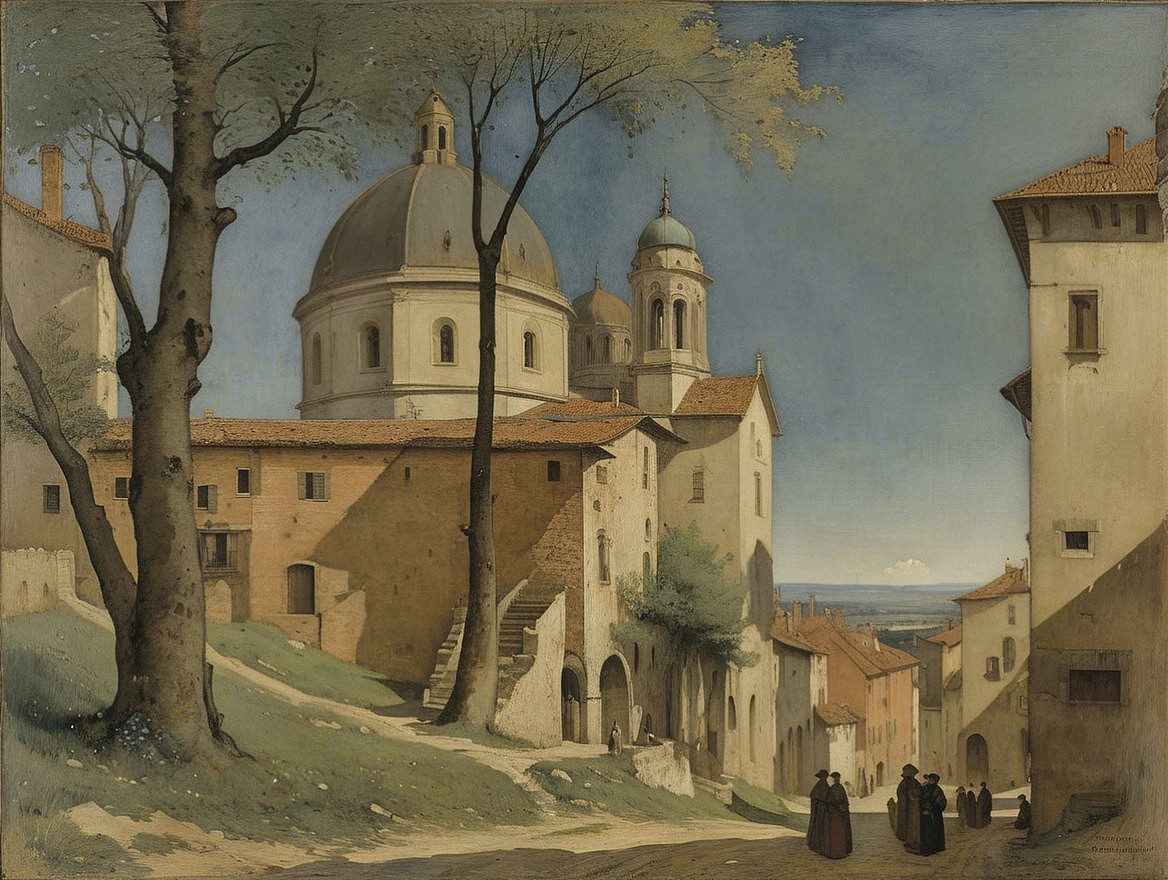 Serene village with whitewashed buildings and dome