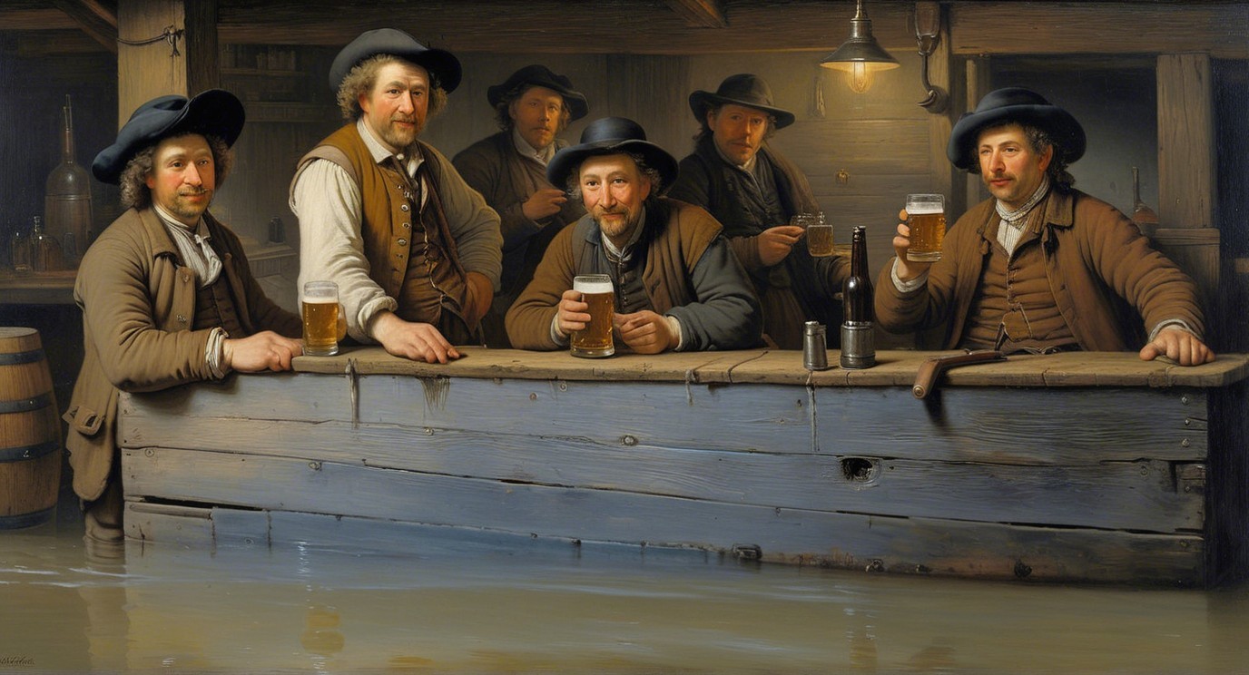 Men in Period Attire at a Rustic Tavern Scene