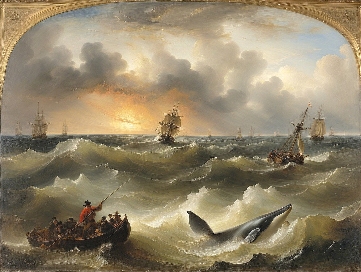 Dramatic Seascape with Whaling Boat and Tall Ships
