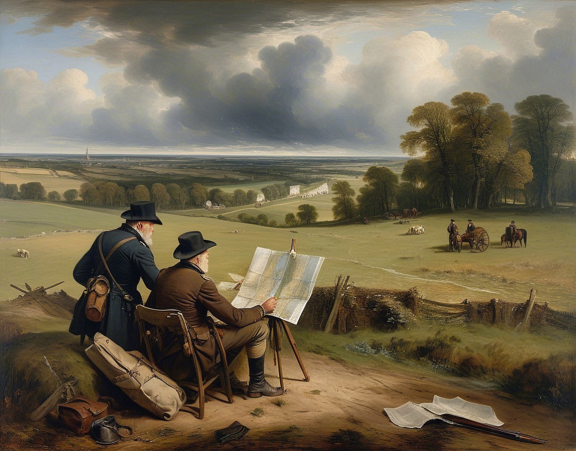 Artists Sketching Landscape on a Hilltop Scene