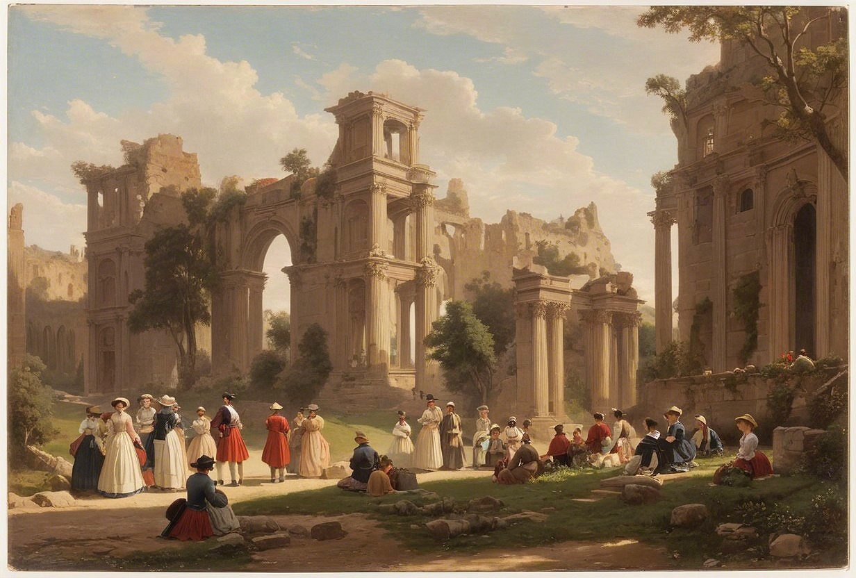 Ruined Classical Architecture with Figures in Landscape