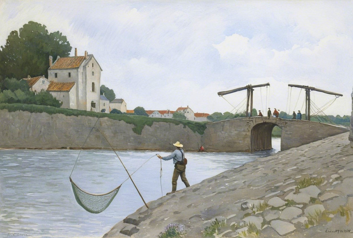 Serene River Scene with Fisherman and Quaint House