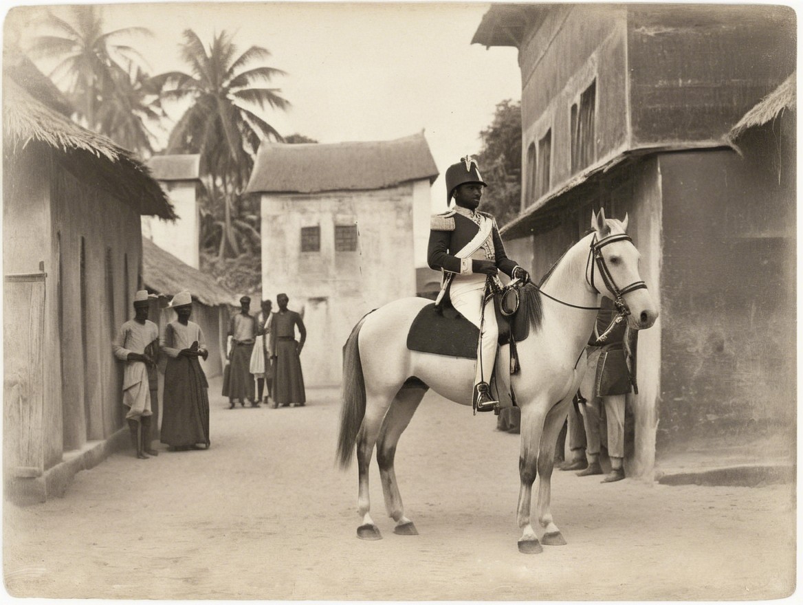 Historical Black-and-White Photo of Mounted Soldier