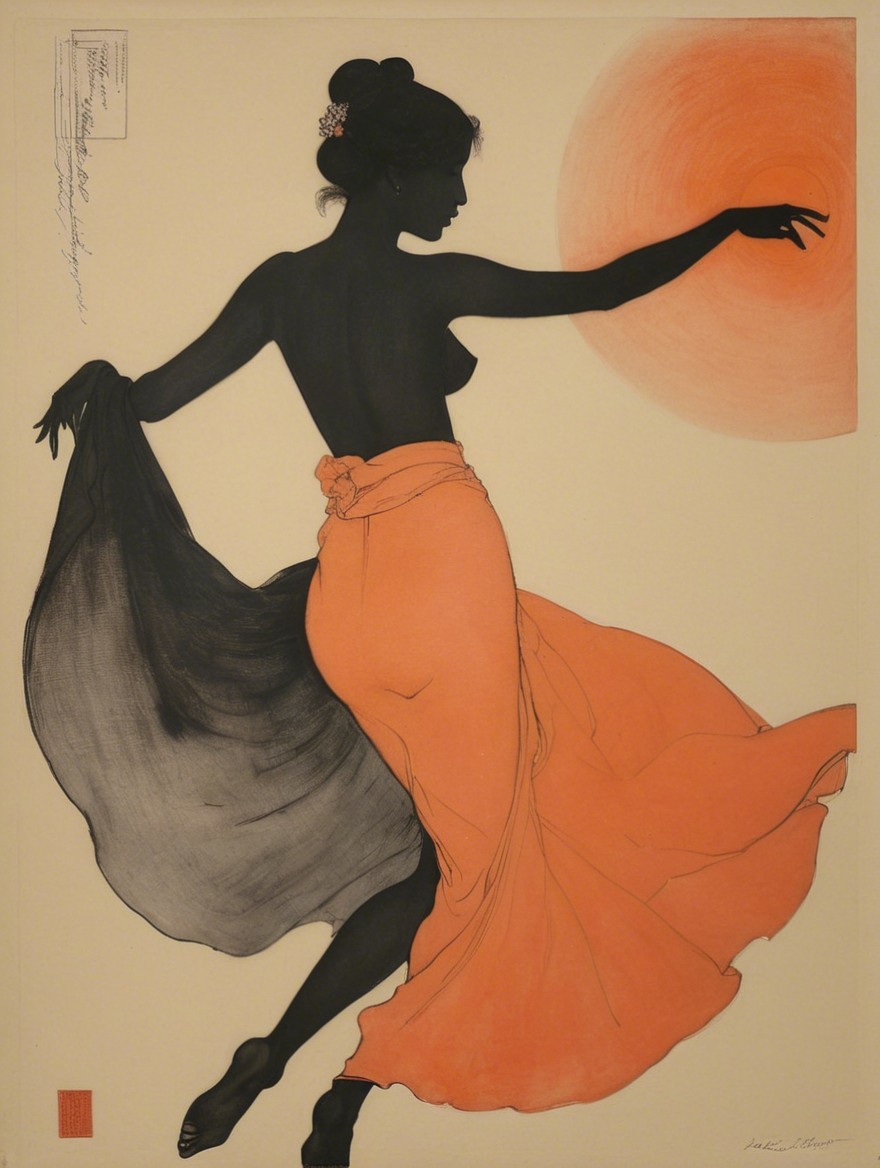 Silhouette of a Woman Dancing at Sunset