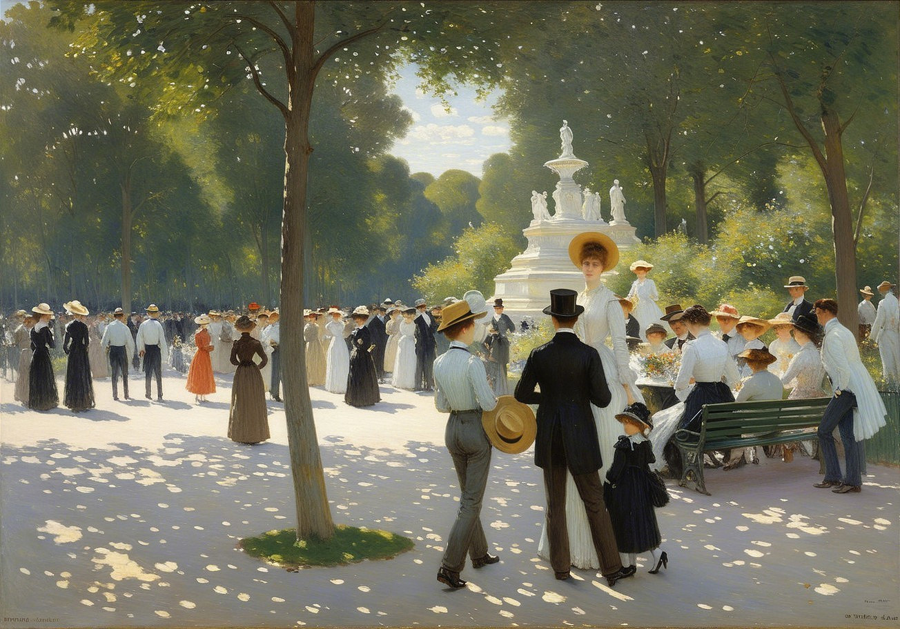 Plein Air Painting of a Park Scene with Fountain