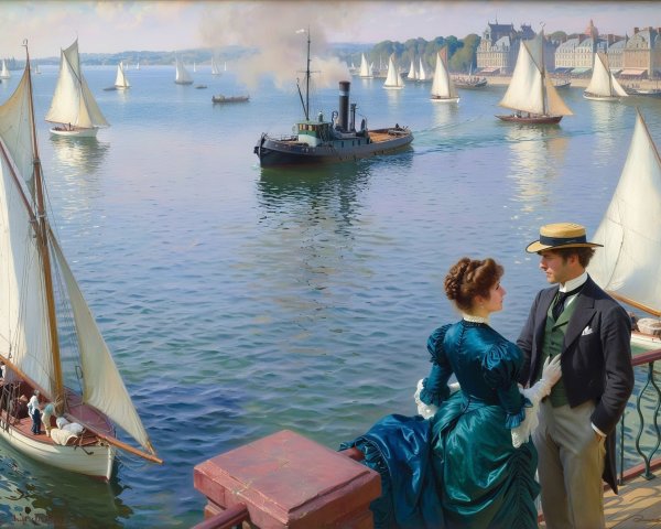 Formal Couple on Pier with Boats and Water Background