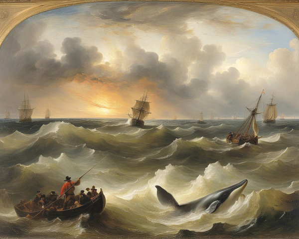 Dramatic Seascape with Whaling Boat and Tall Ships