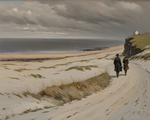 Coastal Scene with Figures and Dramatic Clouds