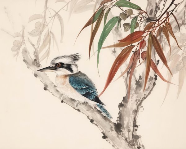 Australian Kingfisher in Chinese Art Style Description