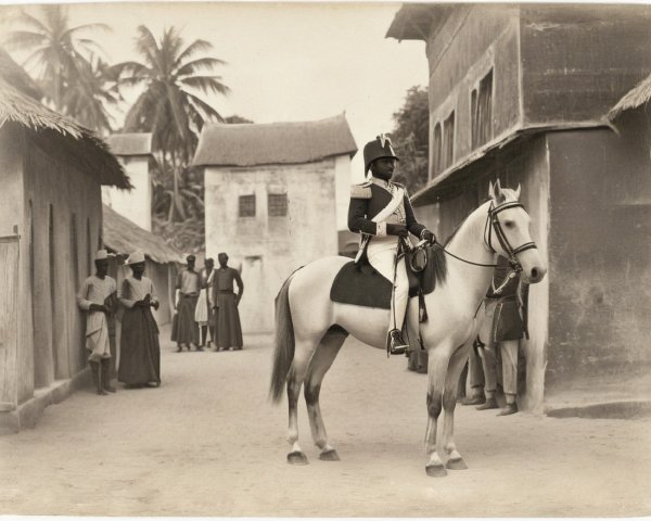 Historical Black-and-White Photo of Mounted Soldier