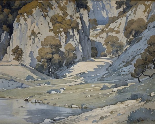 Serene Landscape with Cliffs and Gentle Hills